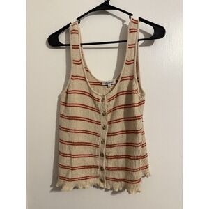 Madewell Tank Top Shirt Womens Small Cream & Red Red Ribbed Striped Button Top